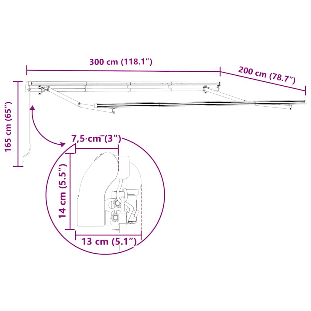 Awning Frame Retractable Manual White 3 x 2 m Metal