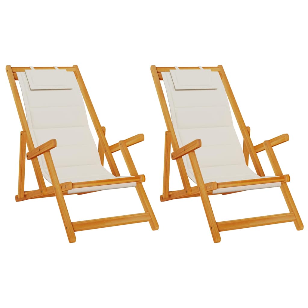 Beach Chair with Cushion Folding 2 pcs Brown Solid Acacia Wood