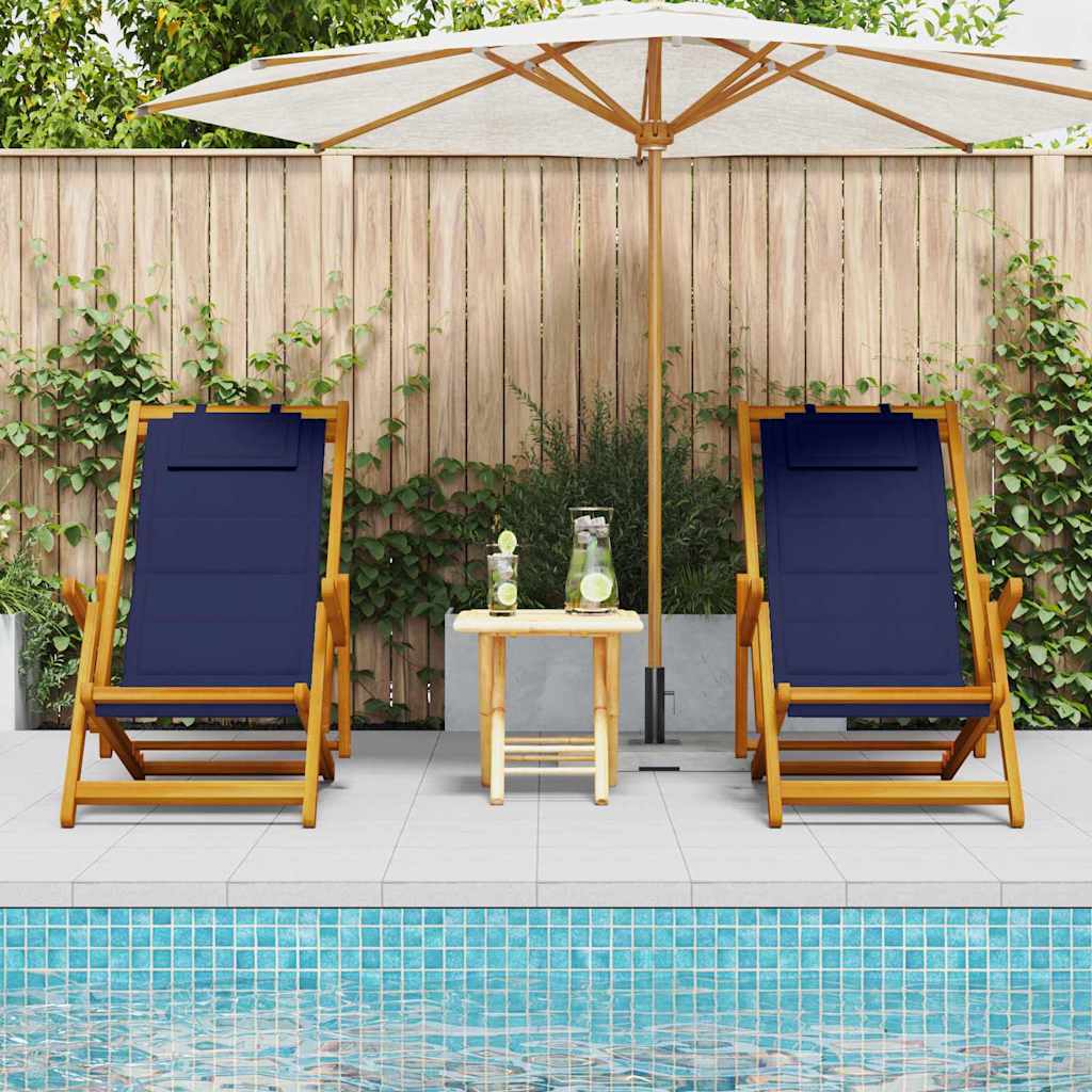 Beach Chair with Cushion Folding 2 pcs Brown Solid Acacia Wood