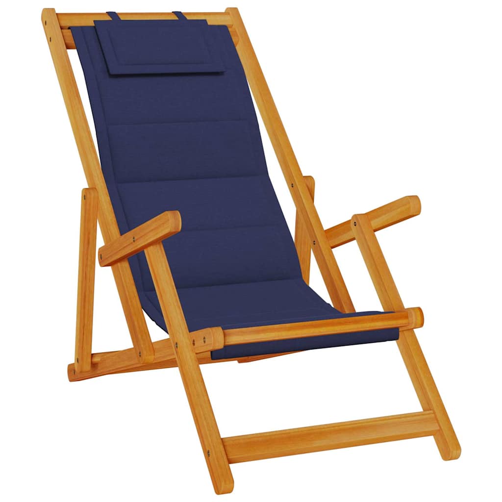 Beach Chair with Cushion Folding 2 pcs Brown Solid Acacia Wood