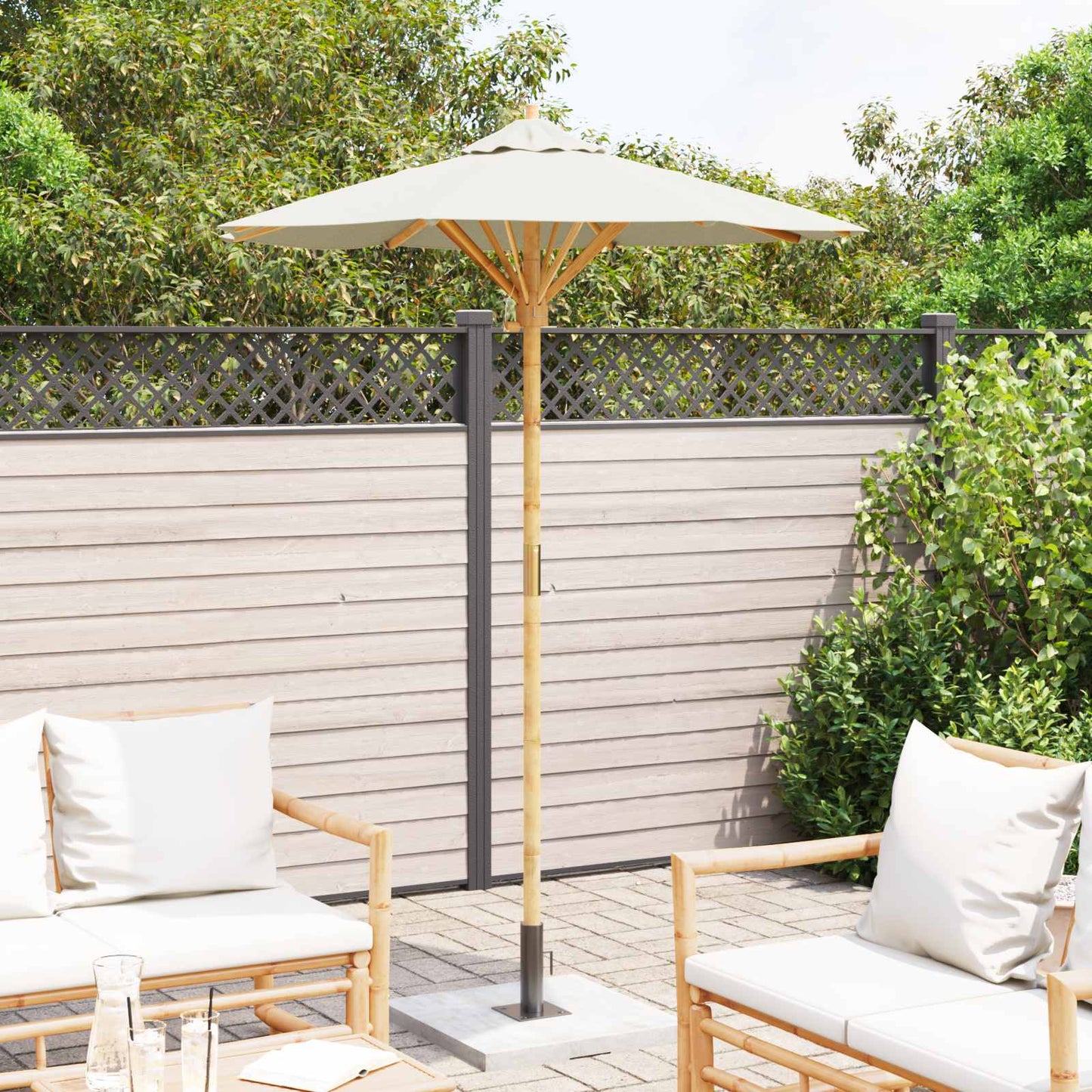 Garden Parasol Cream White Ø 150 x 210 cm Bamboo