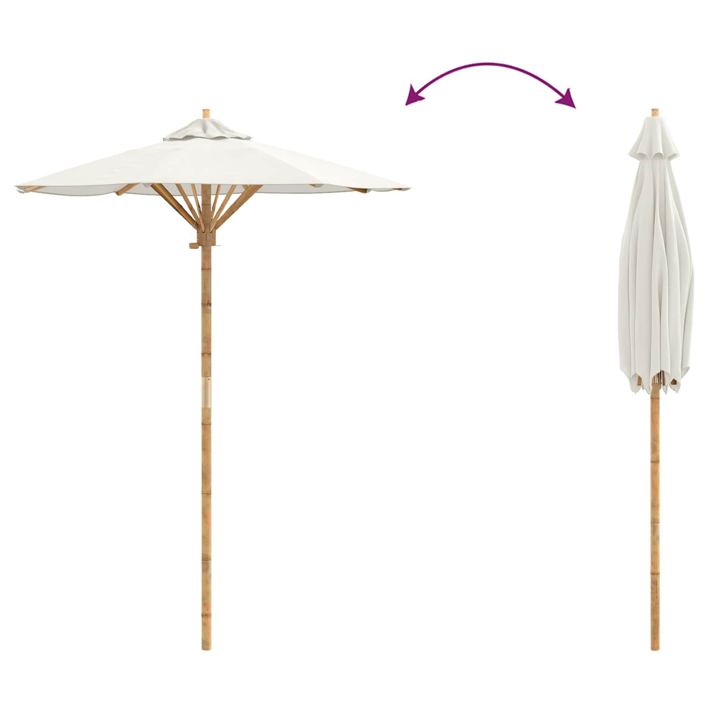 Garden Parasol Cream White Ø 150 x 210 cm Bamboo