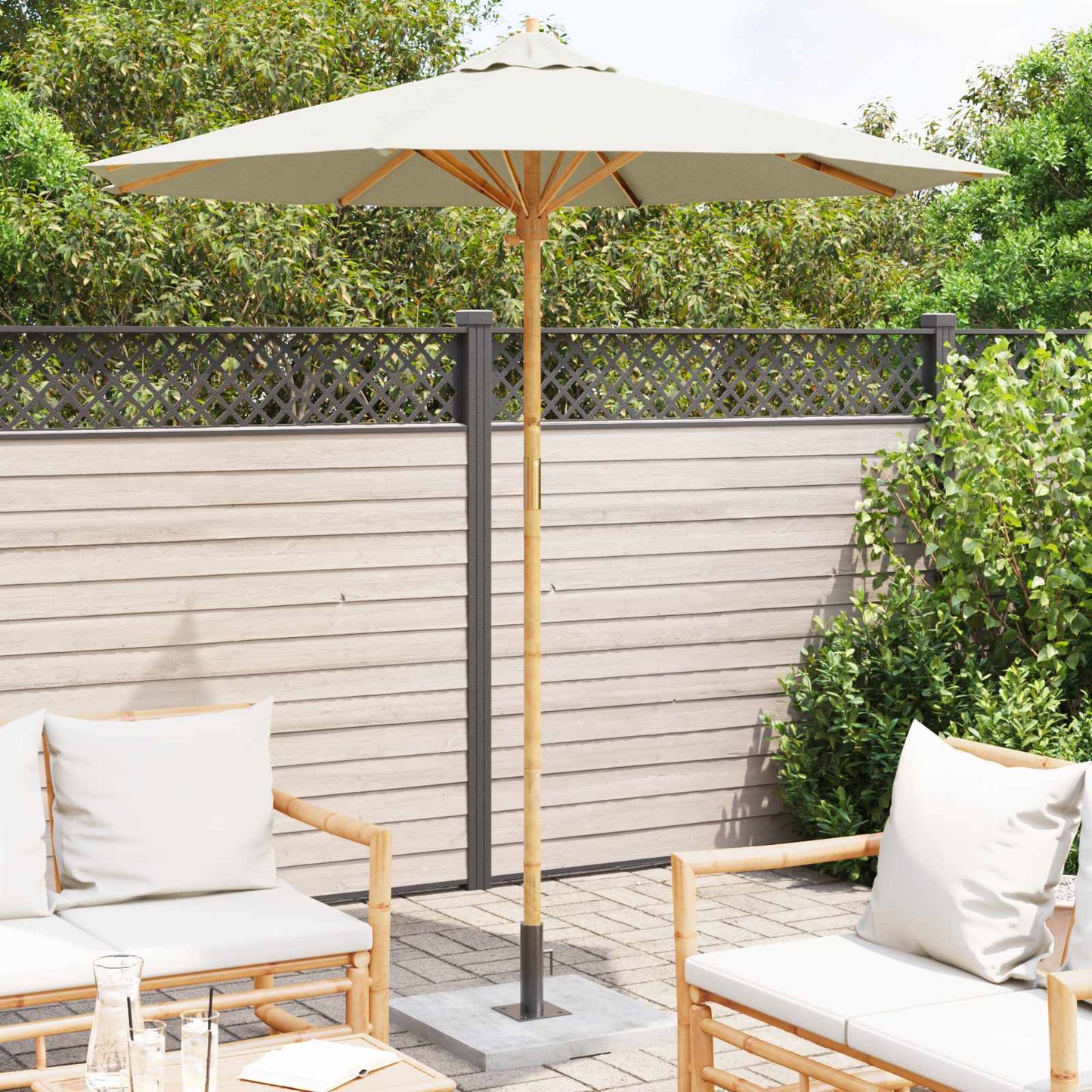 Garden Parasol Cream White Ø 217 x 230 cm Bamboo