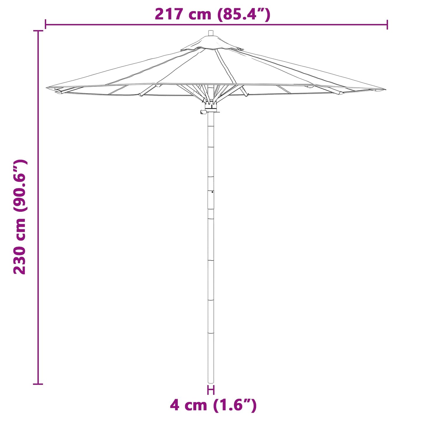 Garden Parasol Cream White Ø 217 x 230 cm Bamboo