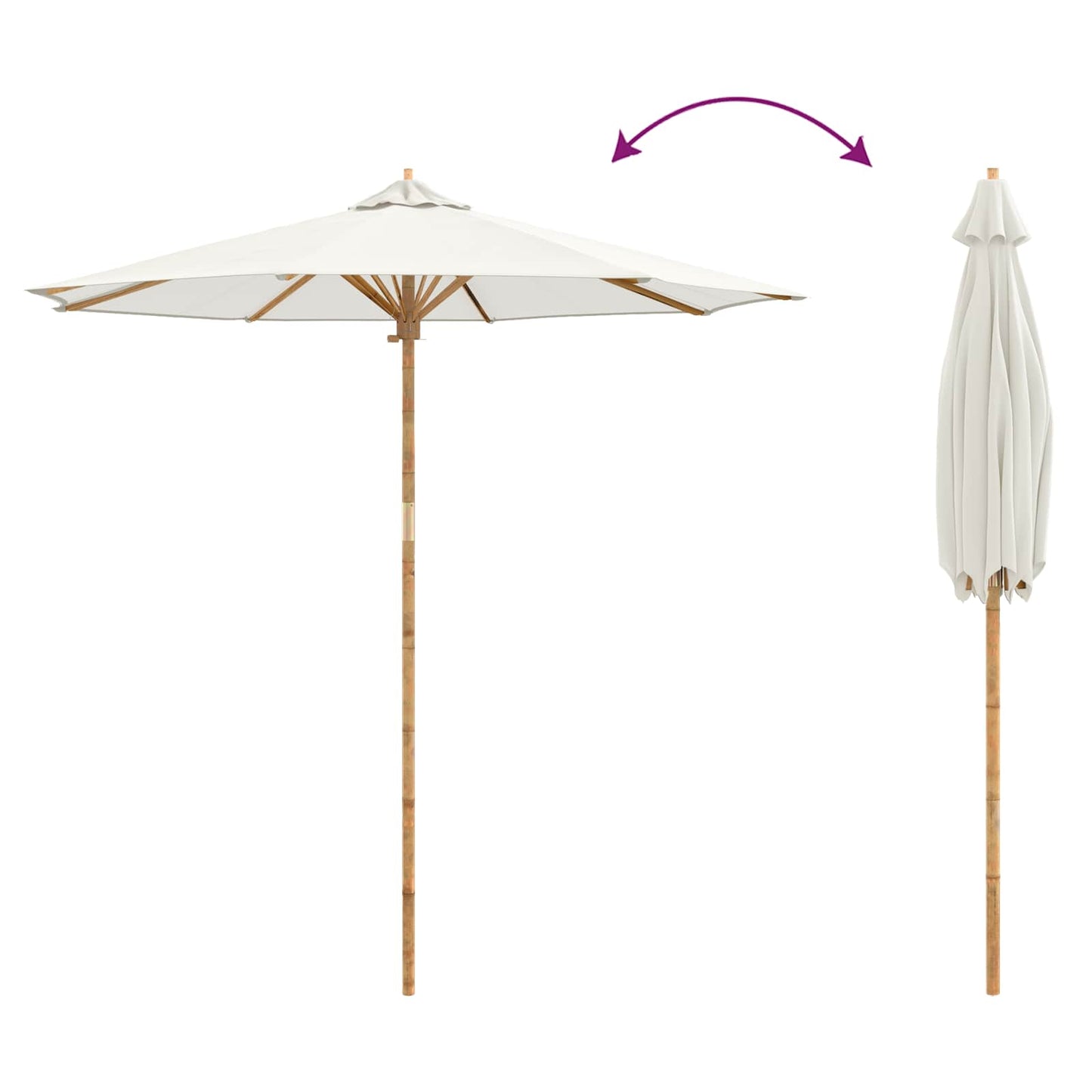 Garden Parasol Cream White Ø 240 x 260 cm Bamboo