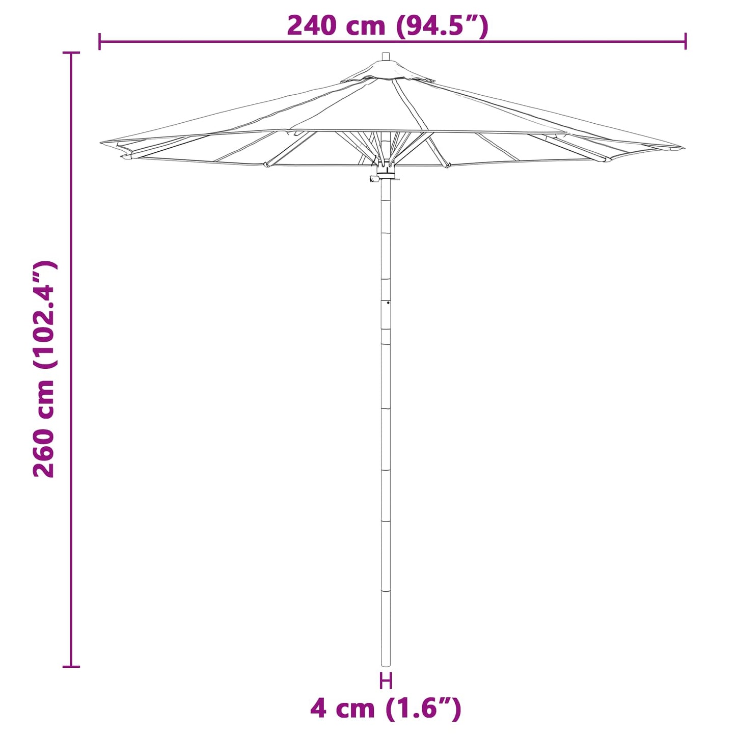 Garden Parasol Cream White Ø 240 x 260 cm Bamboo