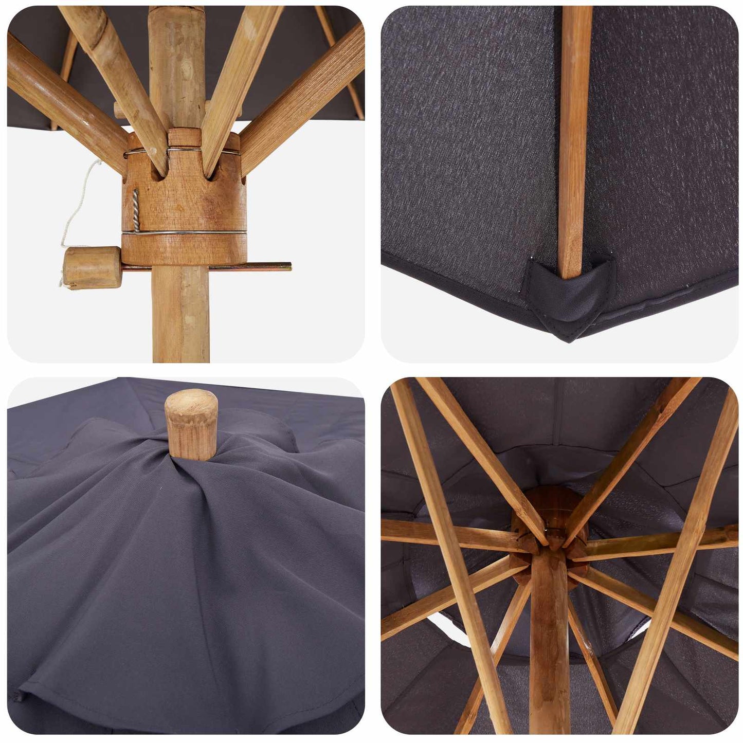 Garden Parasol Dark Grey Ø 150 x 210 cm Bamboo