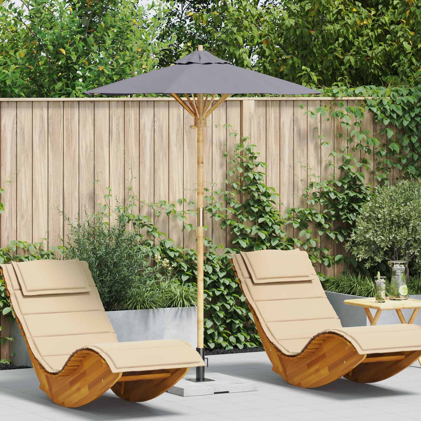 Garden Parasol Dark Grey Ø 150 x 210 cm Bamboo