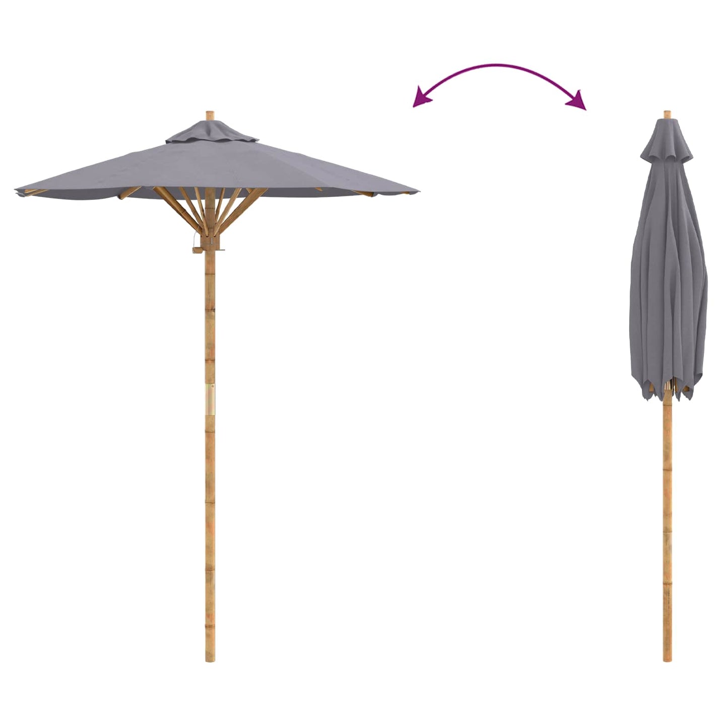 Garden Parasol Dark Grey Ø 150 x 210 cm Bamboo