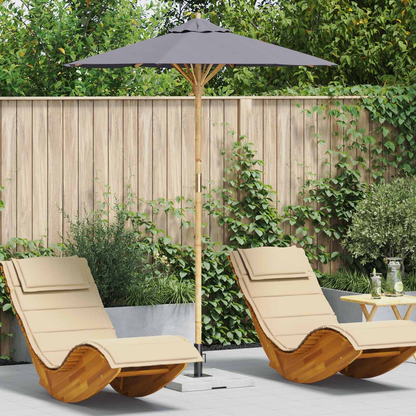 Garden Parasol Dark Grey Ø 180 x 230 cm Bamboo