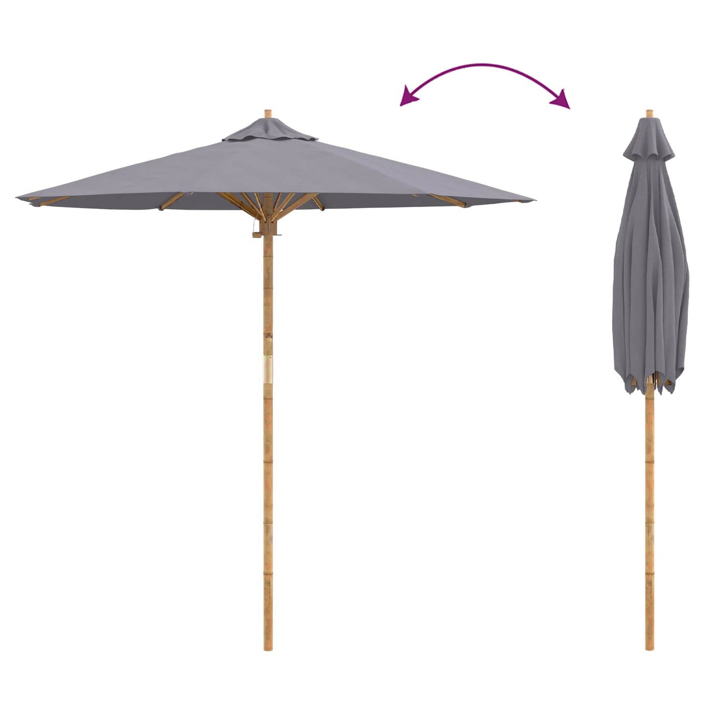 Garden Parasol Dark Grey Ø 217 x 230 cm Bamboo