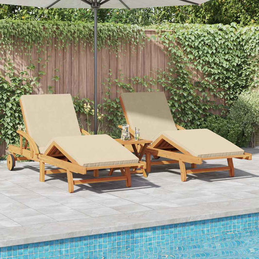 Sun Lounger 2 pcs Solid Acacia Wood Beige