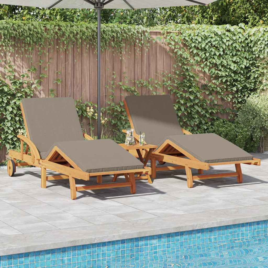 Sun Lounger 2 pcs Solid Acacia Wood Taupe