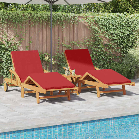 Sun Lounger 2 pcs Solid Acacia Wood Red