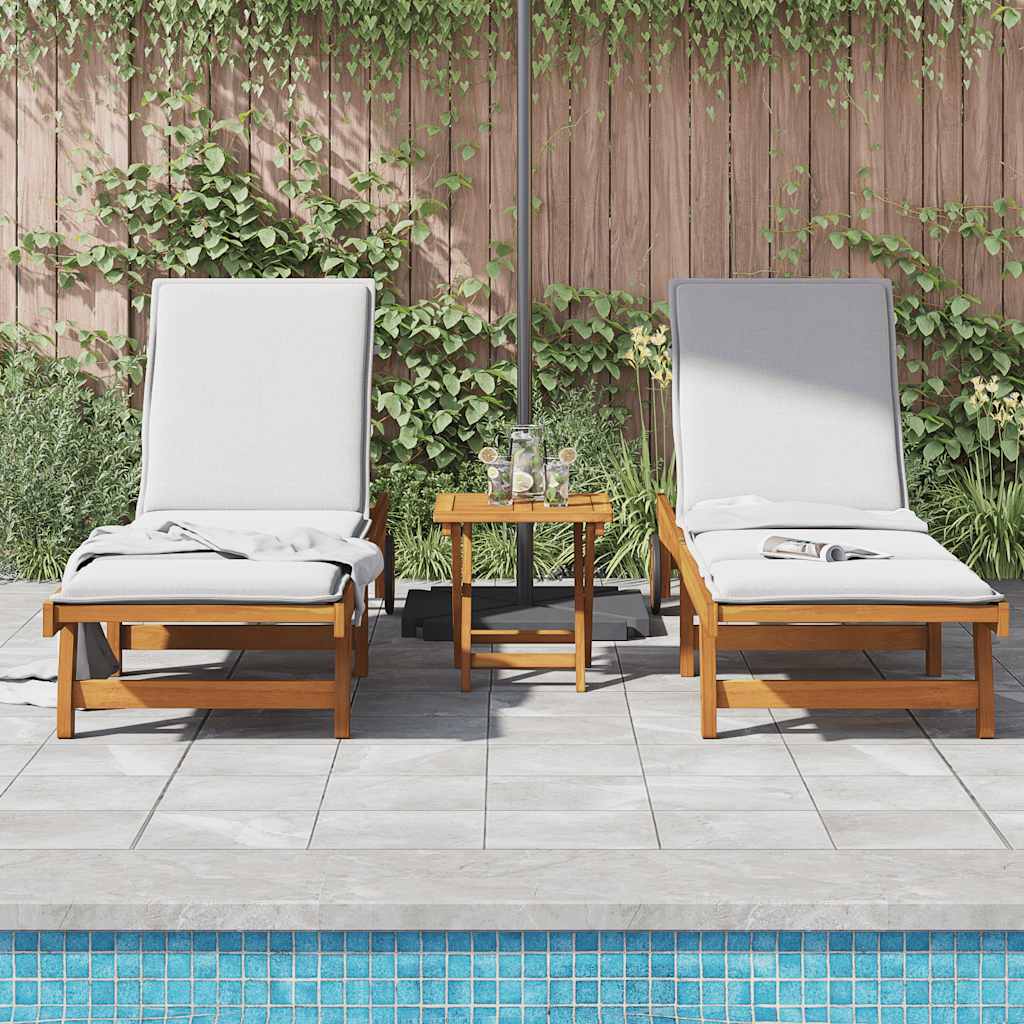Sun Loungers 2 pcs with Wheels Solid Wood Acacia