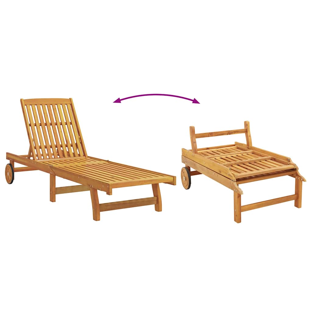 Sun Loungers 2 pcs with Wheels Solid Wood Acacia