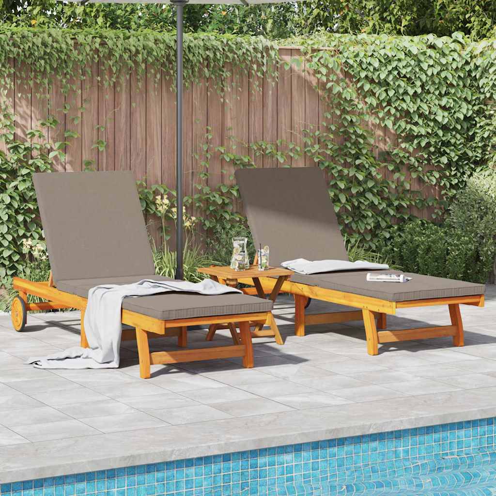 Sun Lounger 2 pcs Solid Acacia Wood Brown