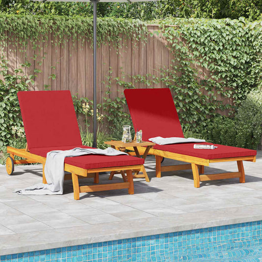 Sun Lounger 2 pcs Solid Acacia Wood Brown