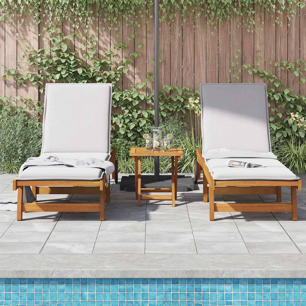 Wheeled Sun Loungers 2 pcs with Table Solid Wood Acacia