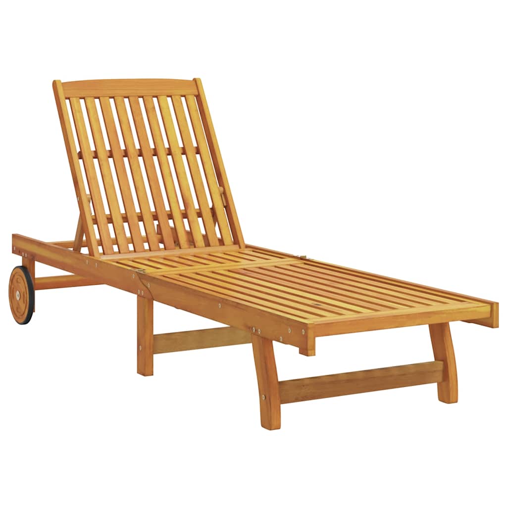 Wheeled Sun Loungers 2 pcs with Table Solid Wood Acacia