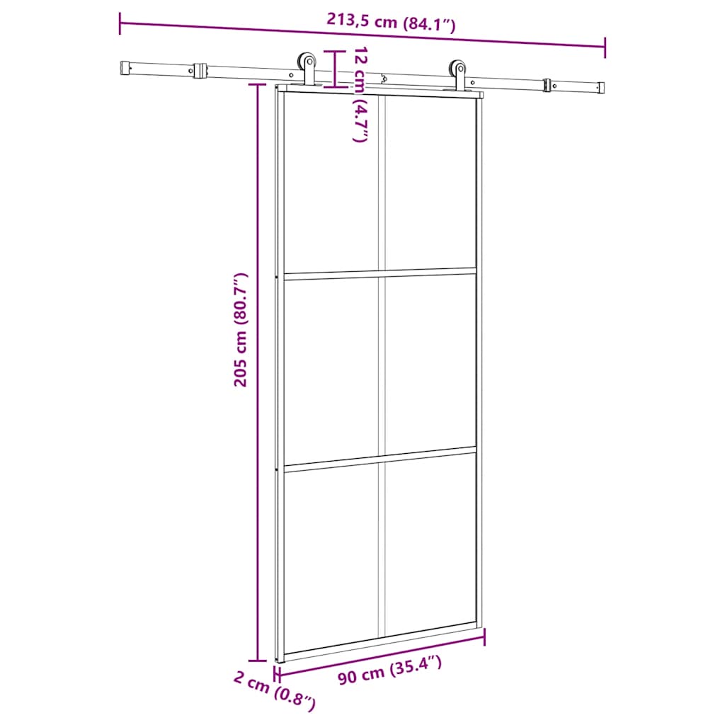 Sliding Door with Hardware Set 90x205 cm ESG Glass&Aluminium