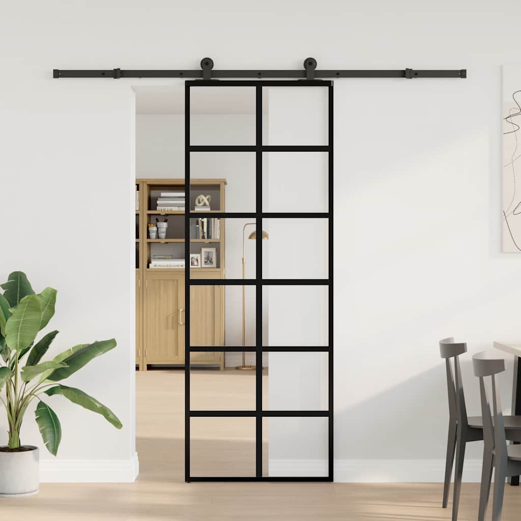 Sliding Door with Hardware Set 76x205 cm ESG Glass&Aluminium