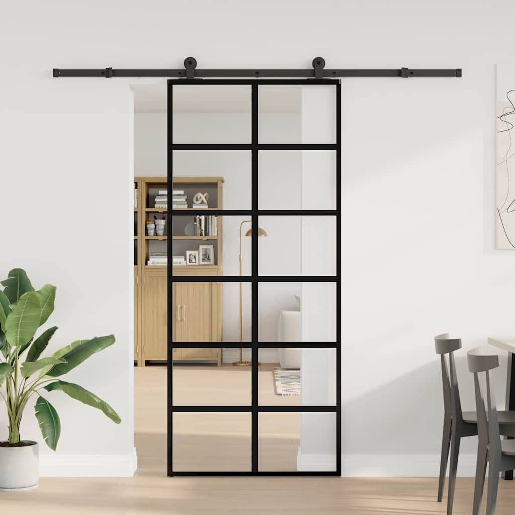 Sliding Door with Hardware Set 90x205 cm ESG Glass&Aluminium
