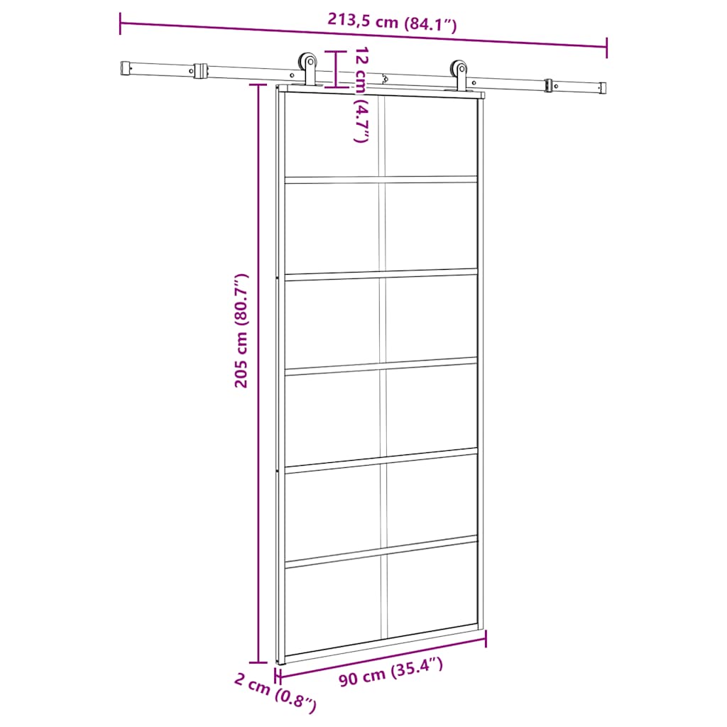 Sliding Door with Hardware Set 90x205 cm ESG Glass&Aluminium