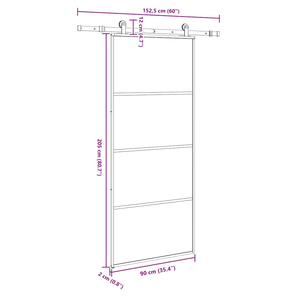 vidaXL Sliding Door with Hardware Set 90x205 cm ESG Glass&Aluminium