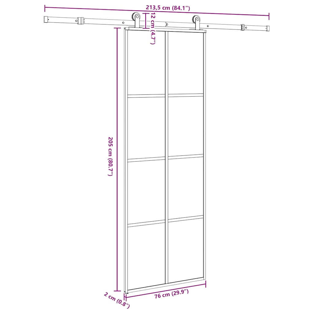 vidaXL Sliding Door with Hardware Set 76x205 cm ESG Glass&Aluminium