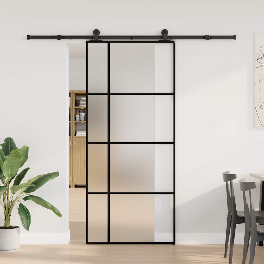 Sliding Door with Hardware Set 90x205 cm ESG Glass&Aluminium