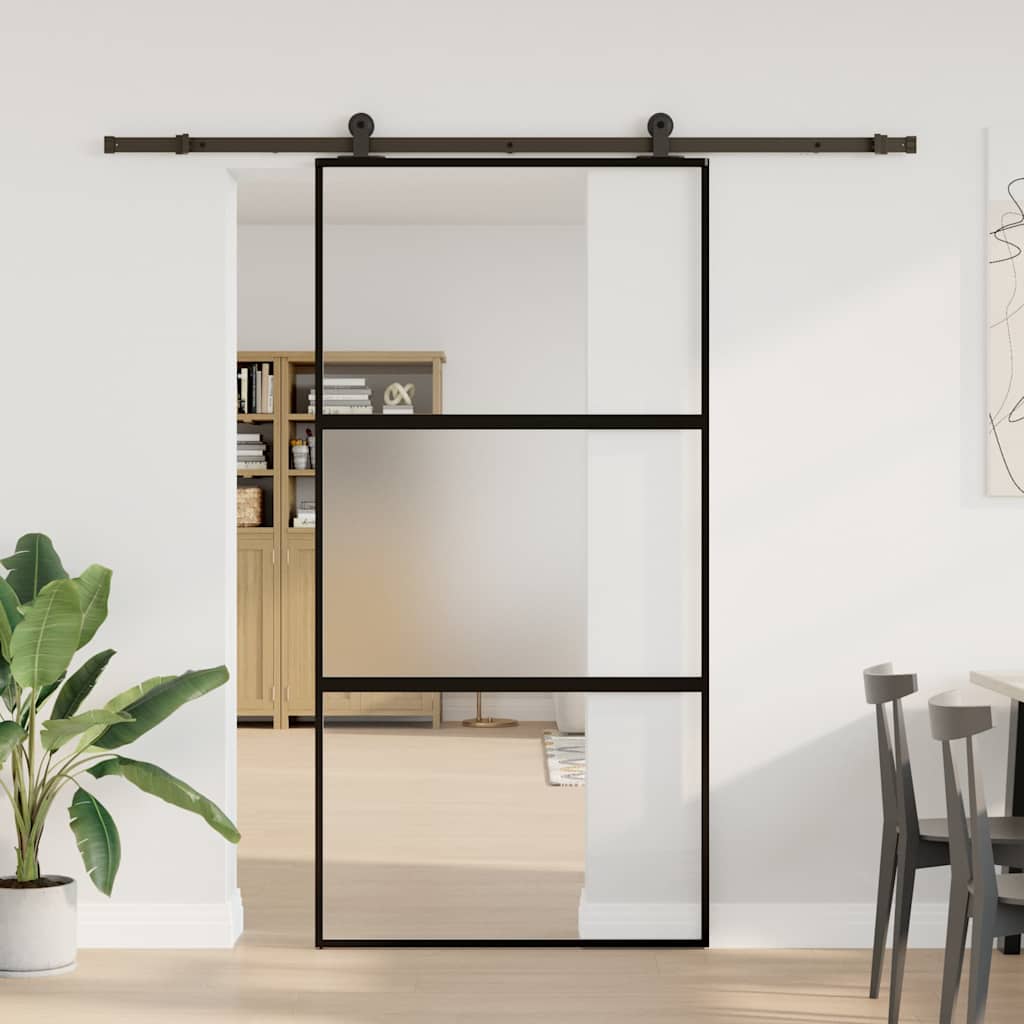 Sliding Door with Hardware Set 102,5x205 cm Tempered Glass&Aluminium
