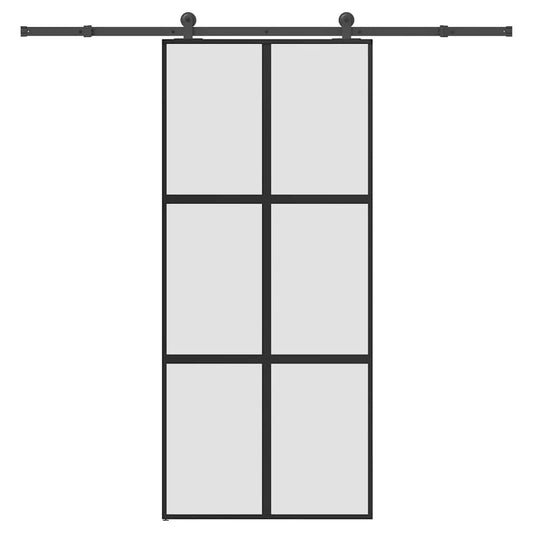 Sliding Door with Hardware Set 90x205 cm Tempered Glass&Aluminium