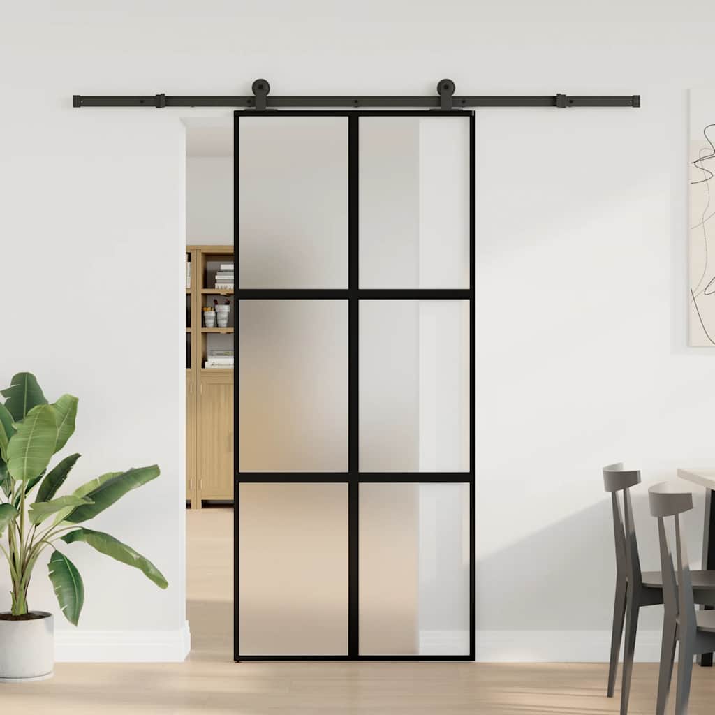 Sliding Door with Hardware Set 90x205 cm Tempered Glass&Aluminium