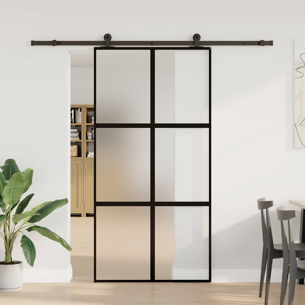 vidaXL Sliding Door with Hardware Set 102,5x205 cm Tempered Glass&Aluminium