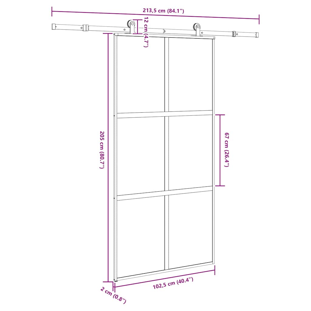 vidaXL Sliding Door with Hardware Set 102,5x205 cm Tempered Glass&Aluminium