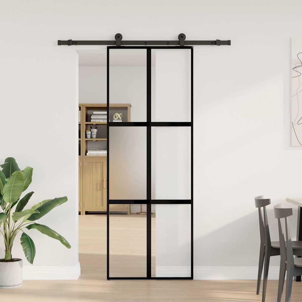Sliding Door with Hardware Set 76x205 cm Tempered Glass&Aluminium