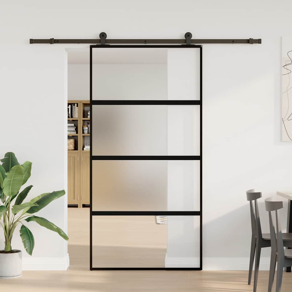 Sliding Door with Hardware Set 102,5x205 cm Tempered Glass&Aluminium