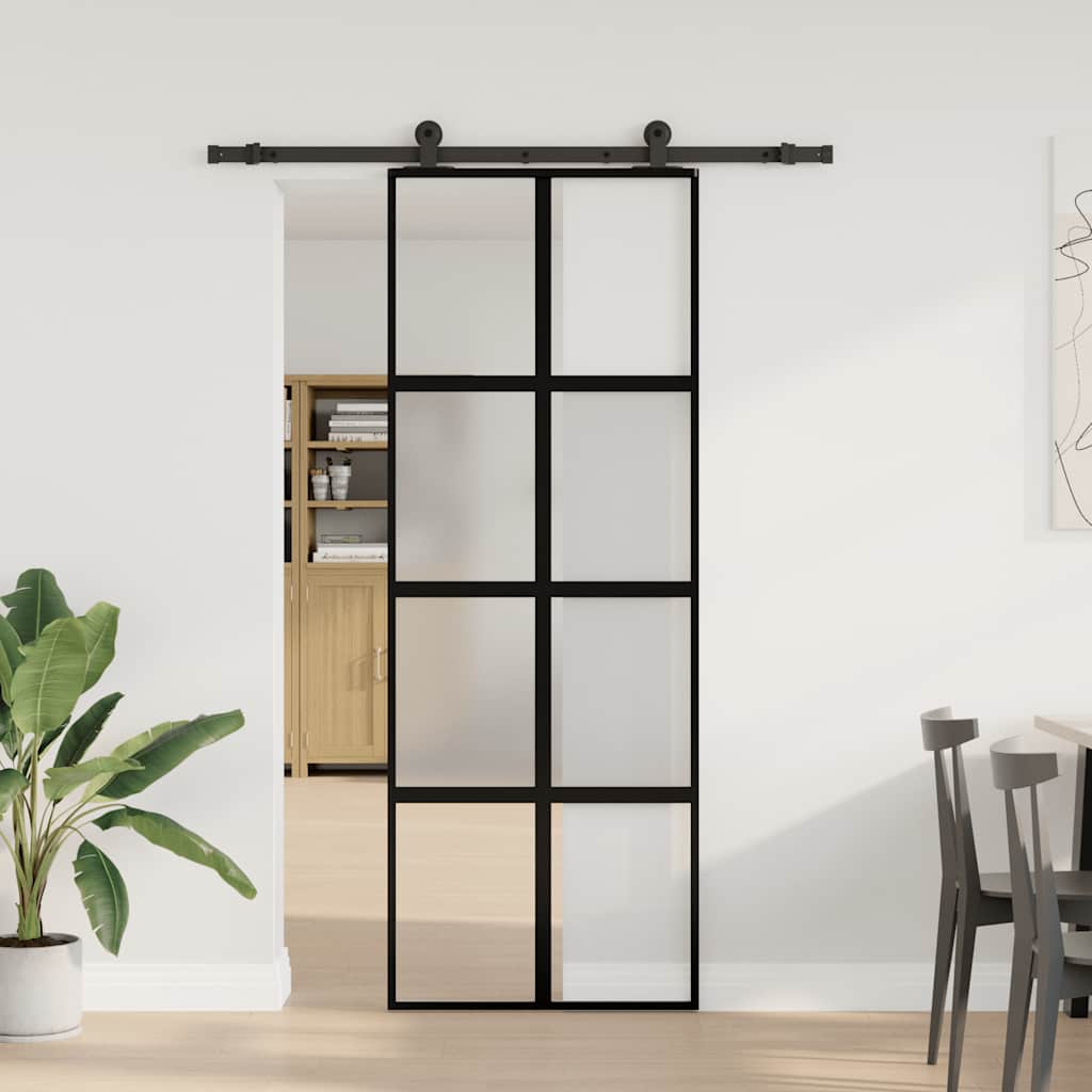 Sliding Door with Hardware Set 76x205 cm Tempered Glass&Aluminium