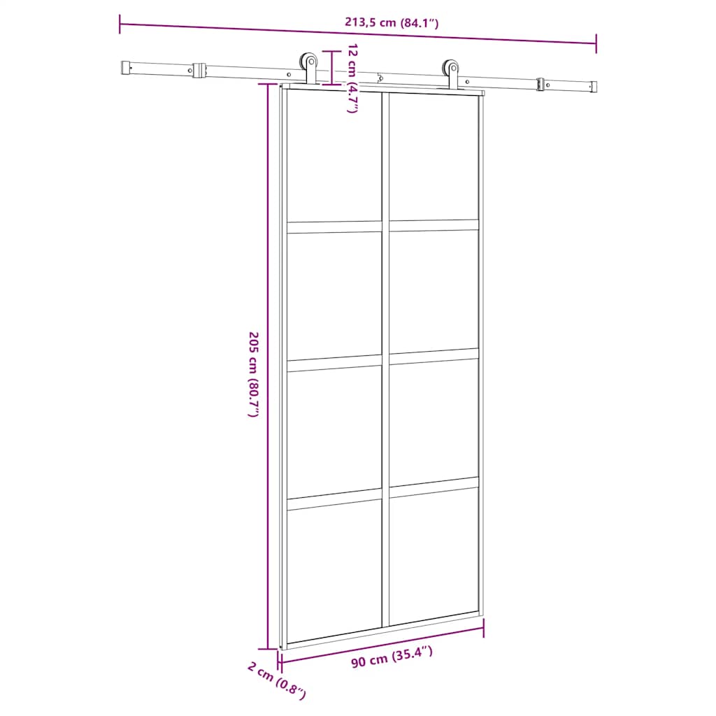 vidaXL Sliding Door with Hardware Set 90x205 cm Tempered Glass and Aluminium