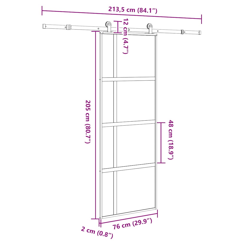 vidaXL Sliding Door with Hardware Set 76x205 cm Tempered Glass&Aluminium