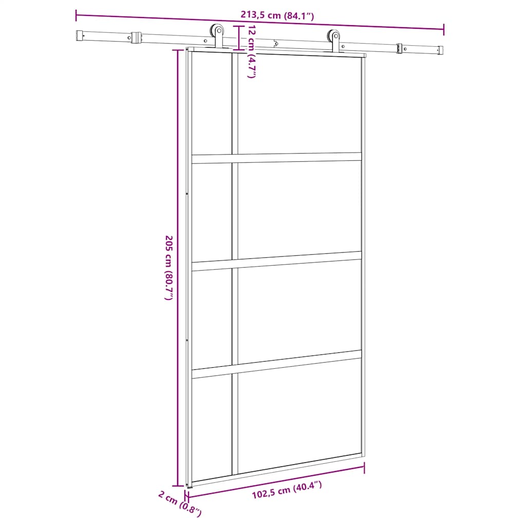 vidaXL Sliding Door with Hardware Set 102.5x205 cm Tempered Glass and Aluminium