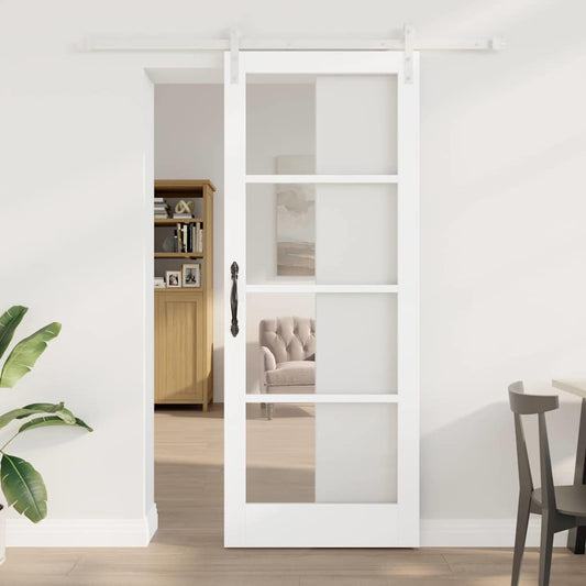 Sliding Door ORKDAL White 83 x 211 cm Solid Pine Wood and Glass