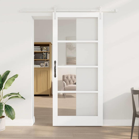 Sliding Door ORKDAL White 93 x 211 cm Solid Pine Wood and Glass