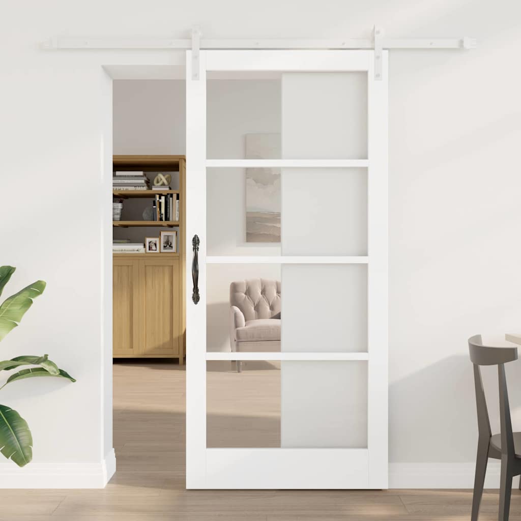 Sliding Door ORKDAL White 93 x 202 cm Solid Pine Wood and Glass