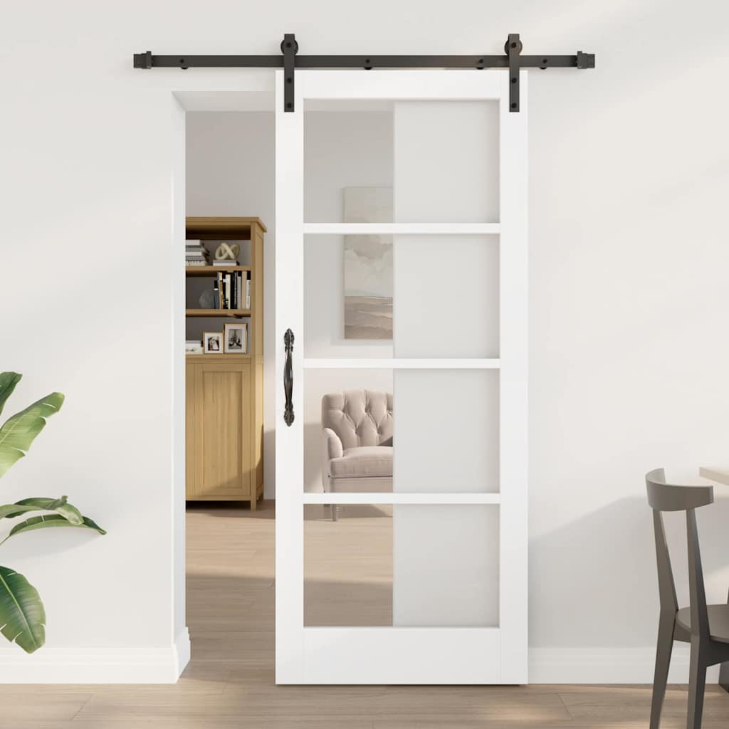 Sliding Door ORKDAL White 83 x 202 cm Solid Pine Wood and Glass