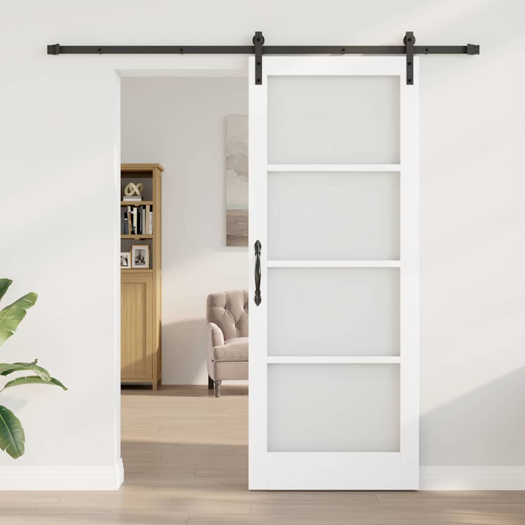 Sliding Door ORKDAL White 83 x 211 cm Solid Pine Wood and Glass