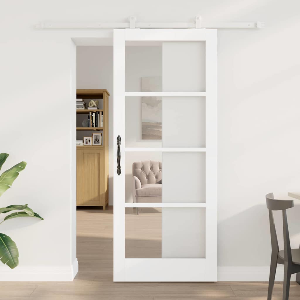 Sliding Door ORKDAL White 83 x 202 cm Solid Pine Wood and Glass