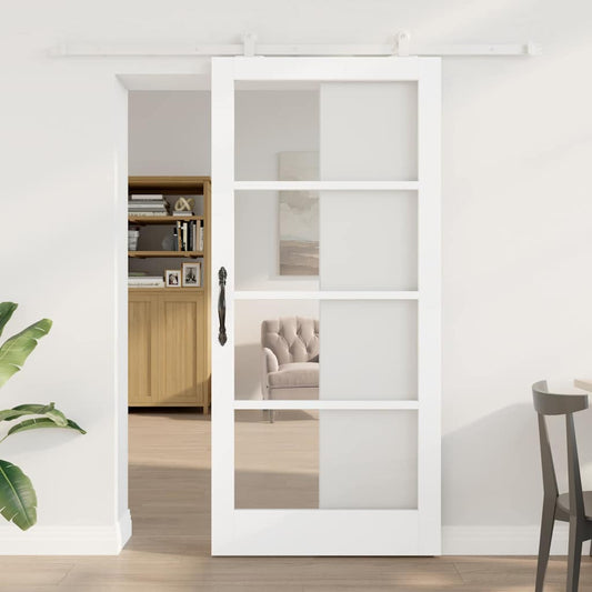 Sliding Door ORKDAL White 93 x 202 cm Solid Pine Wood and Glass