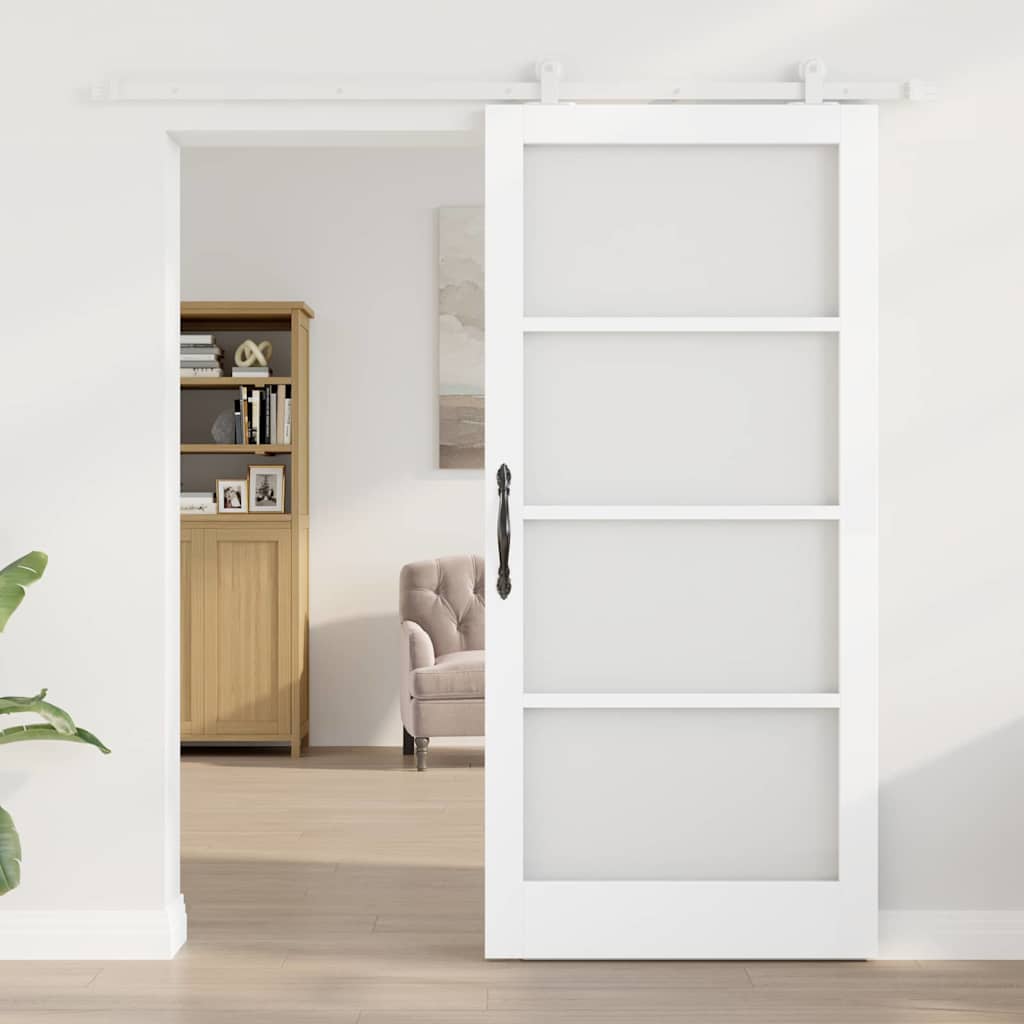 Sliding Door ORKDAL White 93 x 202 cm Solid Pine Wood and Glass